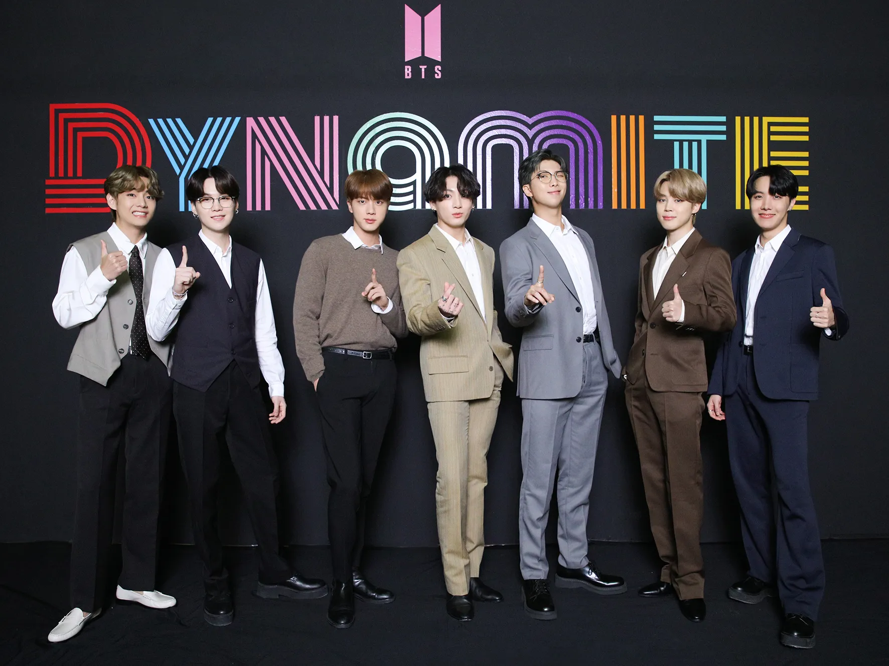 Members of the K-pop group BTS posing together