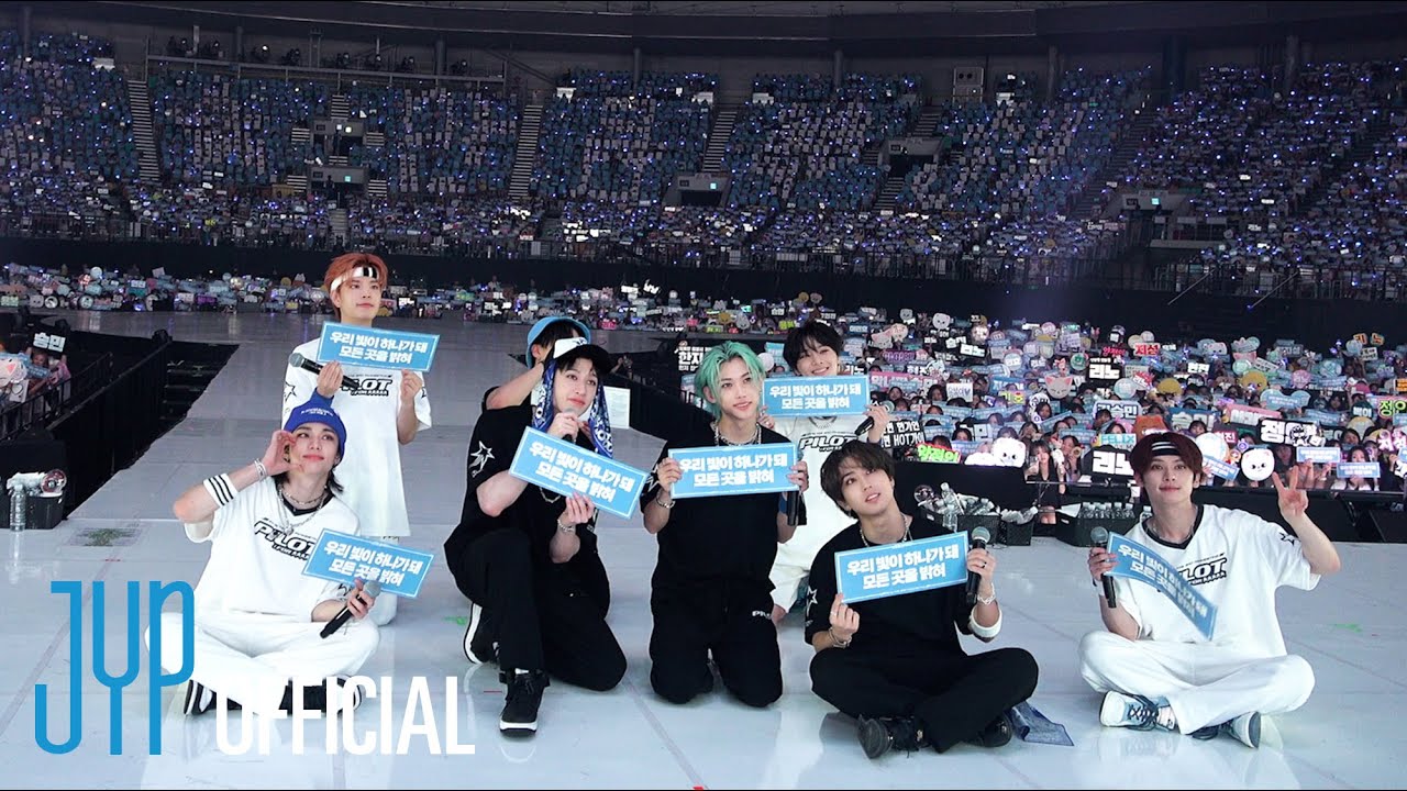 Members of the K-pop group Stray Kids posing together